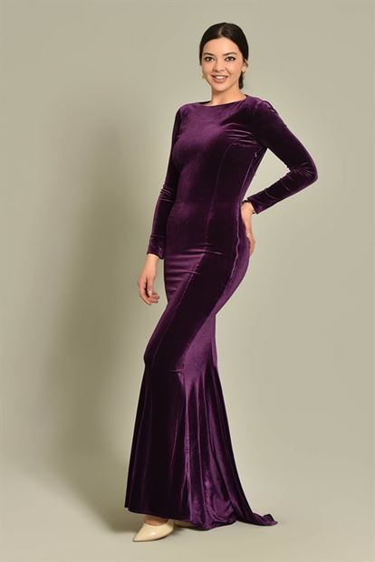 Murum Back Decollete velvet Evening Dress