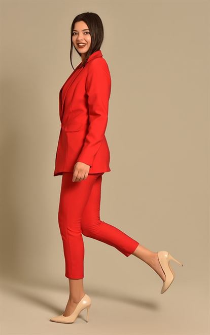 Red jacket pants suit large body