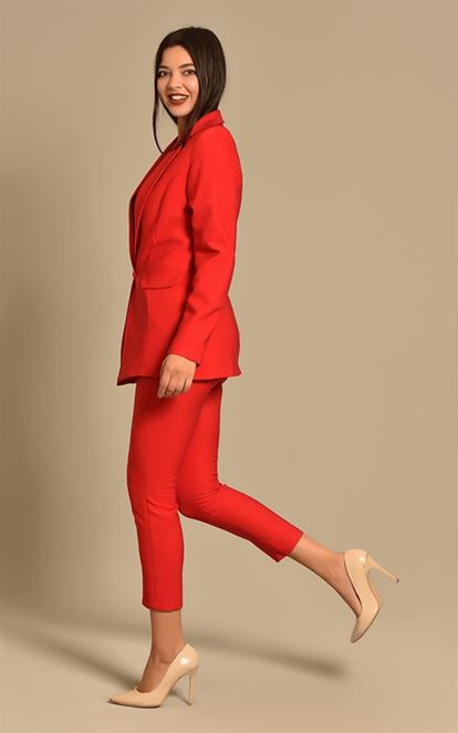 Red jacket pants suit large body