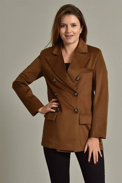 Kahverengi Fitilli Kadife Blazer Ceket