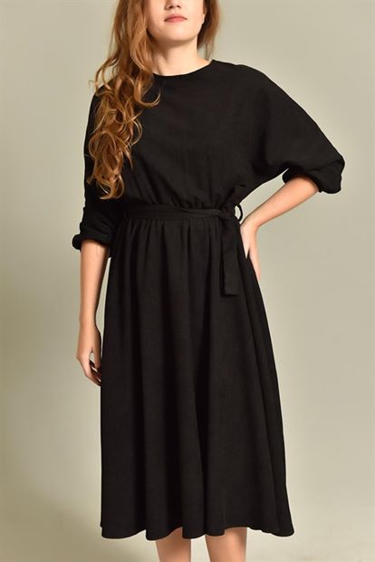 Black velvet midi boy dress