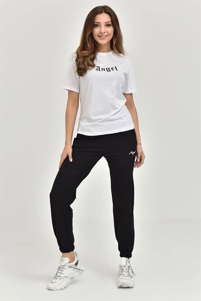 Siyah Angel Baskılı Örme Eşofman Takımı