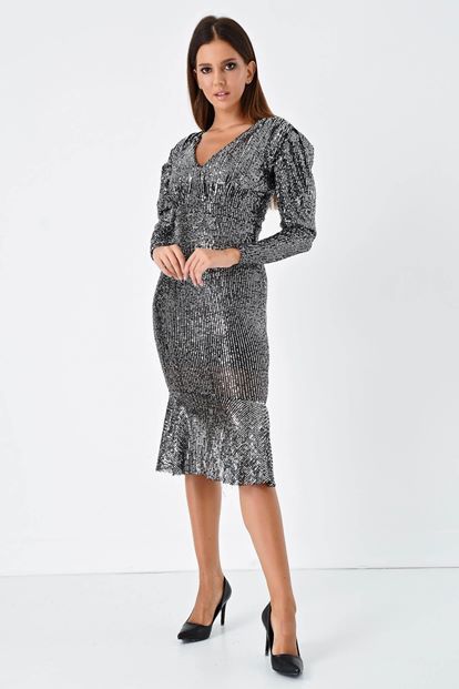 Flywheel Black and Gray Stamp Sequin skirt Evening Dress