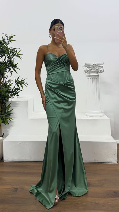 Çağla İp Askılı Sırt Bağlamalı Abiye Elbise