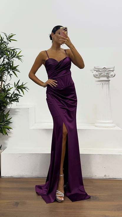 Vişne İp Askılı Sırt Bağlamalı Abiye Elbise