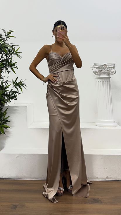 Vizon İp Askılı Sırt Bağlamalı Abiye Elbise