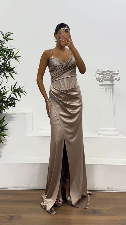 Vizon İp Askılı Sırt Bağlamalı Abiye Elbise