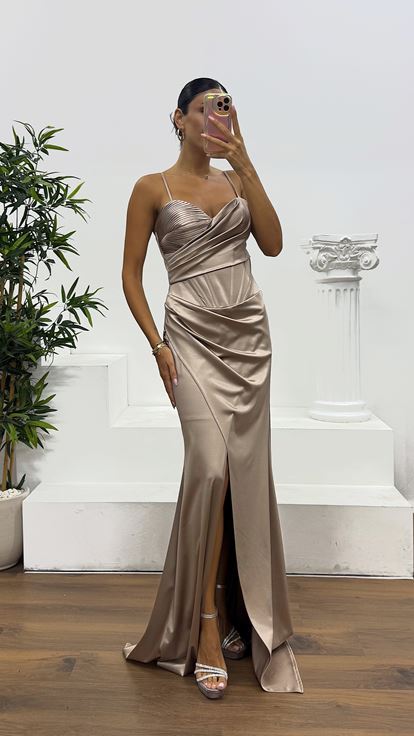 Vizon İp Askılı Sırt Bağlamalı Abiye Elbise