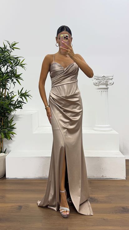 Vizon İp Askılı Sırt Bağlamalı Abiye Elbise