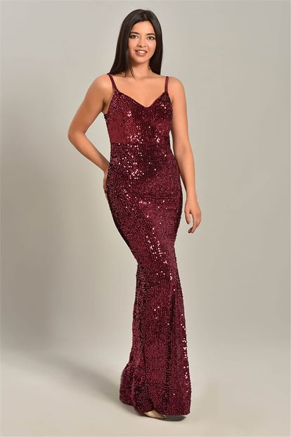 Burgundy Rope Hanger Stamp Straws Evening Dress