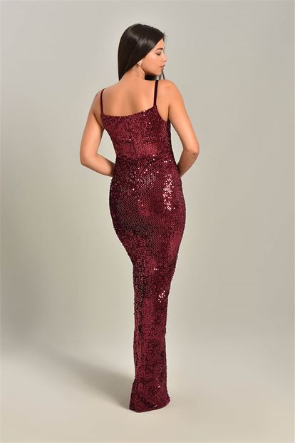 Burgundy Rope Hanger Stamp Straws Evening Dress
