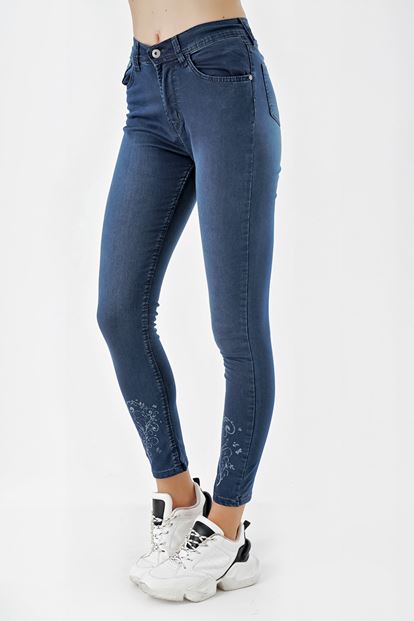 Detailed Blue Print Skinny Jeans