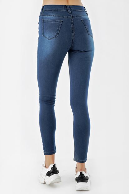 Detailed Blue Print Skinny Jeans
