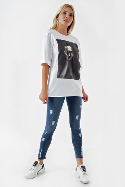 Mavi Yırtık Detayli Skinny Jean Pantolon