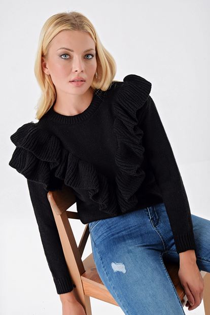 Black Frilly Knitwear Sweater