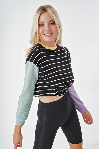 Black Sleeve Color Stripe Sweater