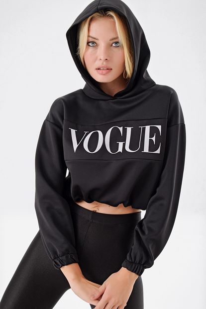 Siyah Vogue Baski Beli Lastik Sweat