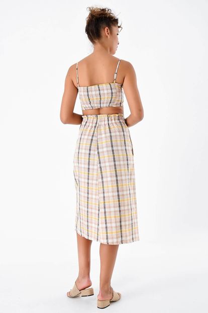 Vizon Kareli Etek Büstiyer Ikili Takım