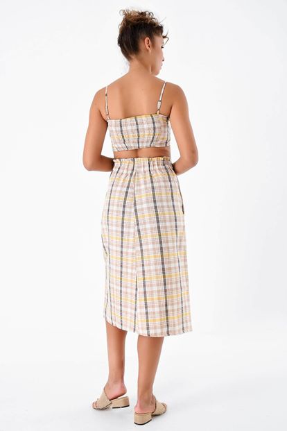 Vizon Kareli Etek Büstiyer Ikili Takım