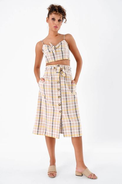 Vizon Kareli Etek Büstiyer Ikili Takım