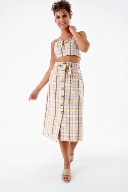 Vizon Kareli Etek Büstiyer Ikili Takım