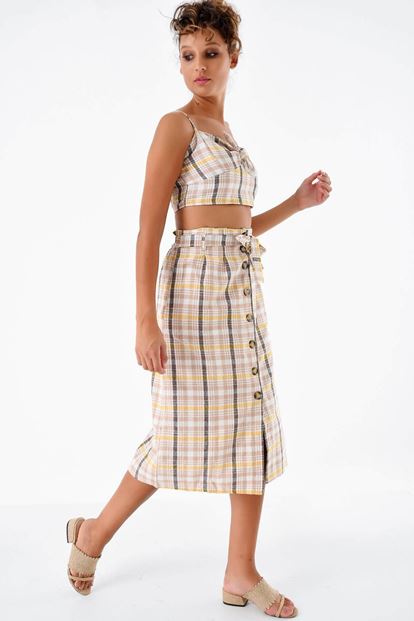 Vizon Kareli Etek Büstiyer Ikili Takım