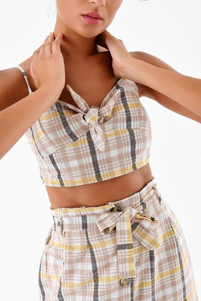 Vizon Kareli Etek Büstiyer Ikili Takım